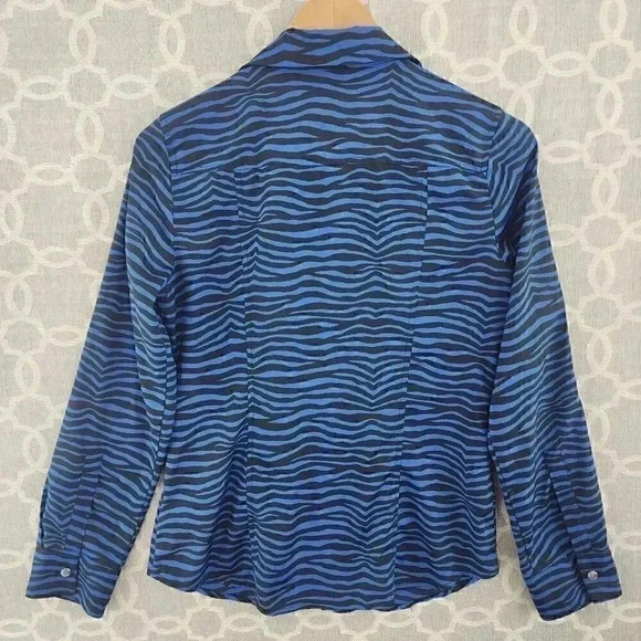 Micheal Kors Zebra Striped Full Zip Women's Long Sleeve Shirt S - Picture 2 of 8